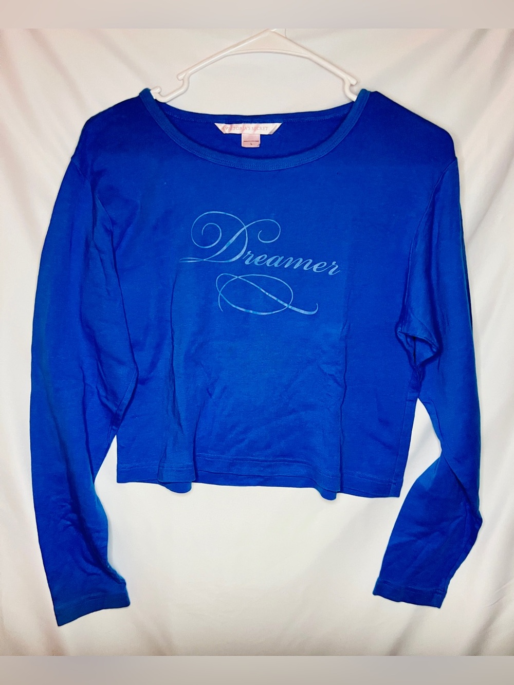 Victoria’s Secret Dreamer Crop Top Blue Long Sleeve Graphic Tee Large